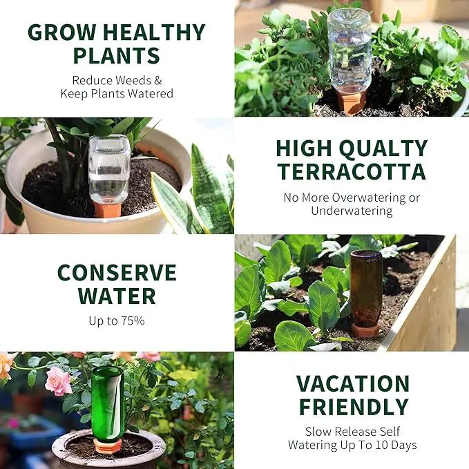 Wine Bottle Watering Spikes, Terracotta Watering Spikes for Out | Indoor Plants, Self Watering Planter Insert, Vacation Plant Watering Devices, Clay Plant Watering Globes, 8-Pack by GreenHaven Gardens
