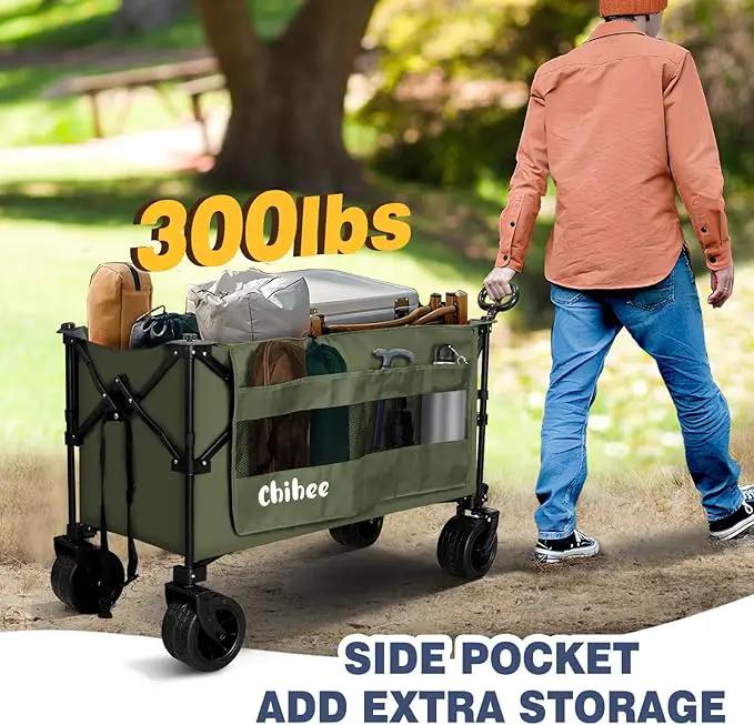 Chihee Garden Cart Collapsible Outdoor Utility Wagon Cart,Folding Beach Cart Oversized Capacity 254L,Heavy Duty Portable Wagon All Terrain Wheels Oversized Side Pocket 2 Drink Holders for Camping by GreenHaven Gardens