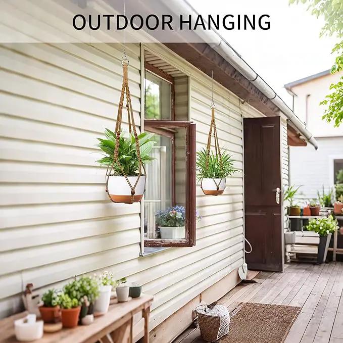 43 Inch Macrame Plant Hanger - Fits 6-15 Inch Pots, Extra Long Hanging Planter Holder for Indoor Outdoor, with Red Wood Beads, Boho Home Decor, 2 Pack, Brown (POTS NOT Included) by GreenHaven Gardens