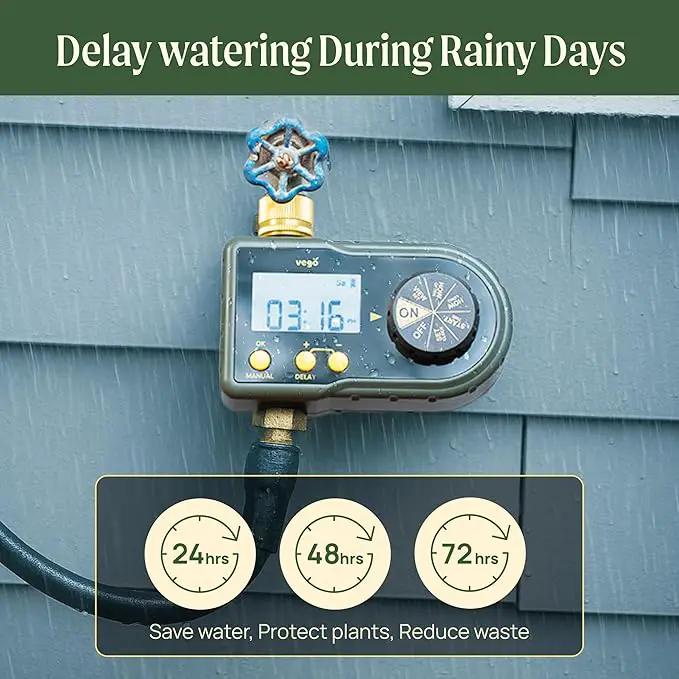 Vego Sprinkler Timer with Brass Inlet- Watering Timer for Garden Hose with Rain Delay/Manual Watering/Automatic Irrigation System - Water Hose Timer for Yard Lawn by GreenHaven Gardens
