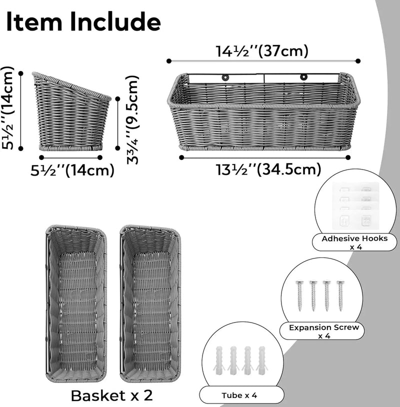 GRANNY SAYS Wicker Hanging Basket, 2 Pack Storage Baskets for Cabinet, Wall Mount Fruit Basket for Kitchen, Adhesive Bathroom Cabinet Organizer, Pantry Organizers and Storage, Gray by GreenHaven Gardens