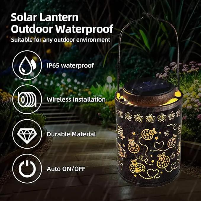 Solar Lanterns Outdoor Waterproof Ladybug Garden Decor, Hanging Metal Lights for Yard, Patio, Backyard, Porch, Fence, Ideal Gift for Women, Mom, Grandma, Birthday & Mother’s Day by GreenHaven Gardens