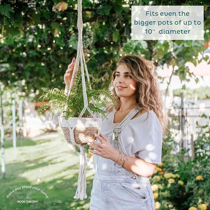 Nook Theory 4-Pack Macrame Plant Hanger - with 8 Ceiling Hooks - Hanging Planter Indoor Outdoor - Hanging Plant Holder - Decorative Bohemian Plant Hangers - Hanging Plants (Black) by GreenHaven Gardens