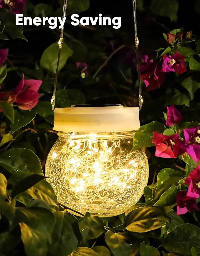 Solar Lantern Solar Lights Outdoor Waterproof 6-Pack, Solar Powered Hanging Lights Cracked Glass Hanging Globes for Christmas Decoration, Shepherd Hook, Garden Tree Ornaments, White Cap, Warm White by GreenHaven Gardens