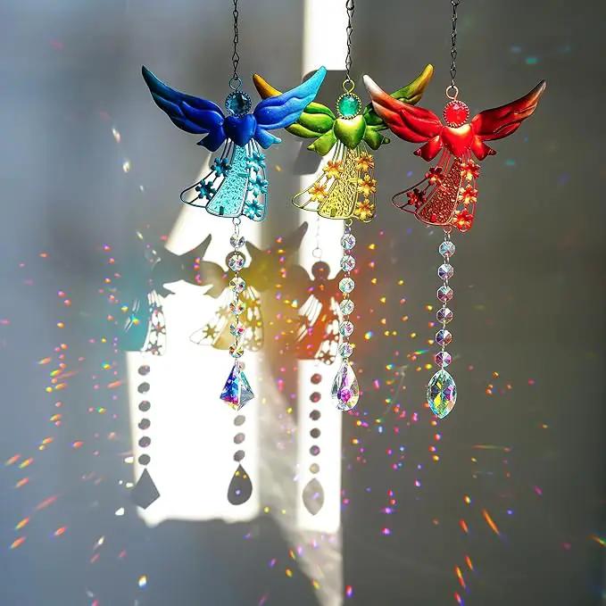 Set of 3 Guardian Angel Suncatchers, Crystal Angel Sun Catcher for Windows Hanging, Stained Glass Angel Ornament for Outdoor Christmas Decor by GreenHaven Gardens