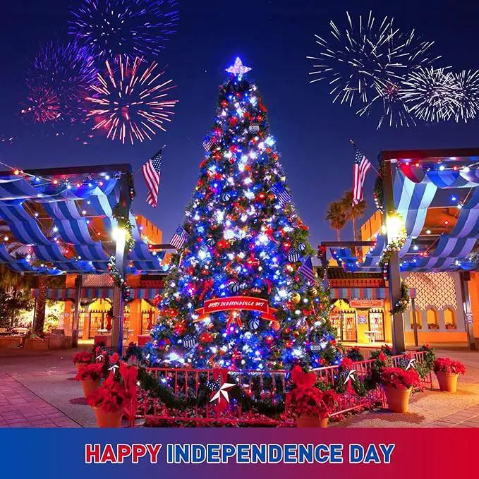 JMEXSUSS 2 Pack Red White and Blue Solar Lights 100LED 33ft Patriot Solar String Lights Waterproof, 8 Modes 4th of July Lights for Independence Day, Gardens, Tree, Outdoor 4th of July Decorations by GreenHaven Gardens