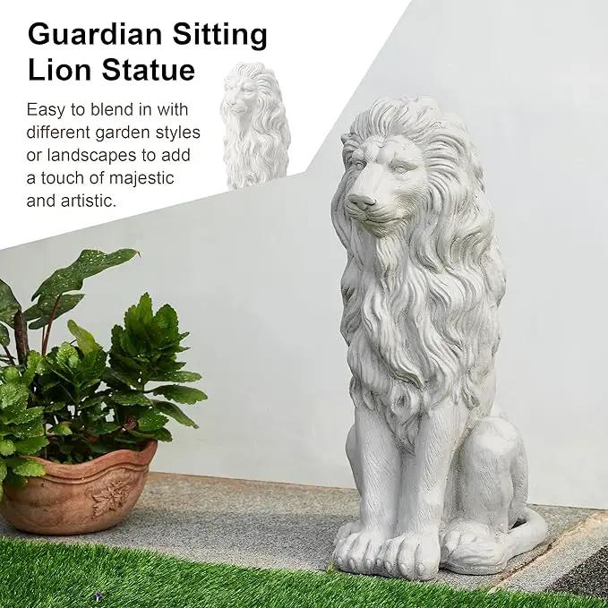 Glitzhome Guardian Sitting Lion Garden Statue MGO Outdoor Decoration, 27.75" H, White by GreenHaven Gardens