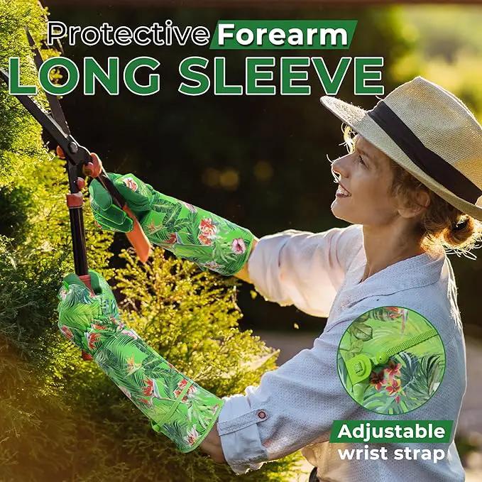 HANDLANDY Women Gardening Gloves, Thorn Proof Breathable Ladies Rose Pruning Long Gauntlet Floral Print Garden Yard Gloves, Gift for Gardeners (Green, S) by GreenHaven Gardens