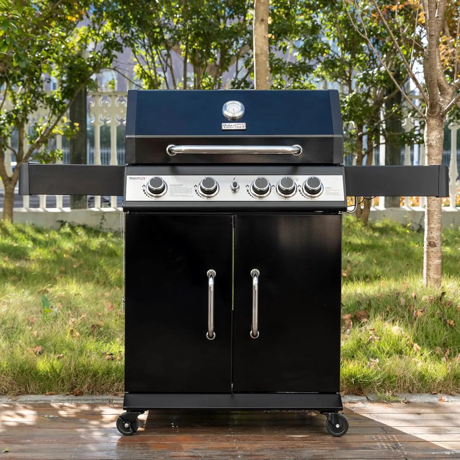 Royal Gourmet SG5003H 4 Burner Propane Gas Grill with Side Burner & Warming Rack, Cabinet Style Gas Grill with 49,000 BTUs Output for Outdoor Patio Garden Backyard Cooking, Black by GreenHaven Gardens