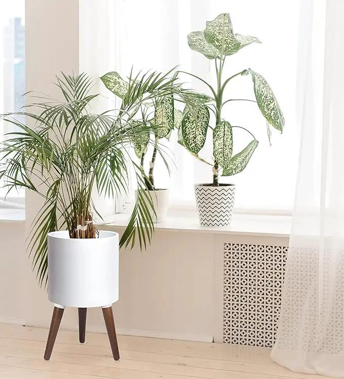 D'vine Dev 12 Inch Planter Pot with Stand, Mid-Century Tall Plant Pot with Legs for Indoor Plants, Large, White, 88-O-C-1 by GreenHaven Gardens