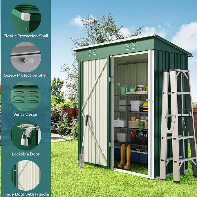 Gizoon 5' x 3'Outdoor Storage Shed with Singe Lockable Door,Galvanized Metal Shed with Air Vent Suitable for The Garden,Tiny House Storage Sheds Outdoor for Backyard Patio Lawn-Green by GreenHaven Gardens