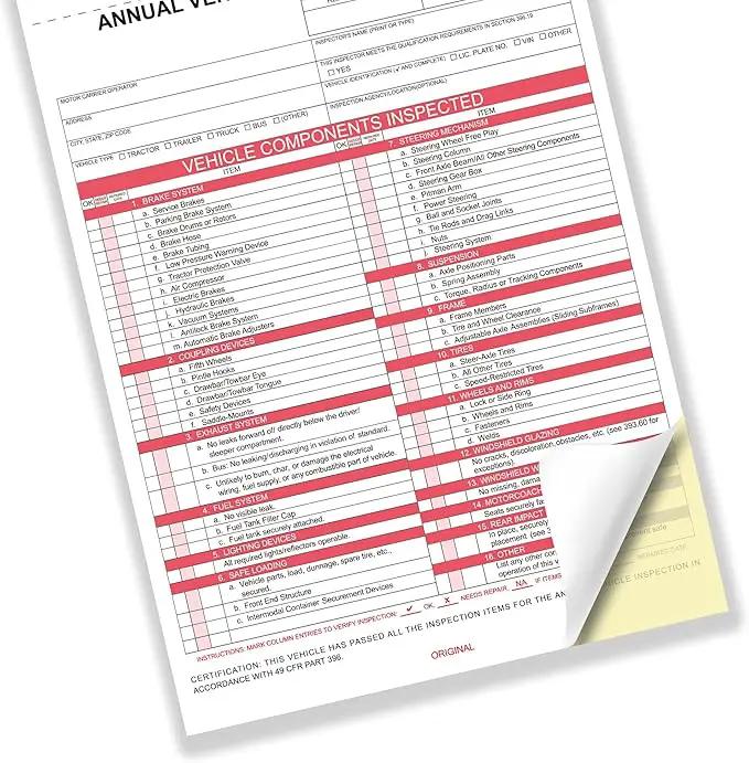 Annual Vehicle Inspection Report Form 5-pk 3-Ply Carbonless,8.5" x 11.75" + Label Aluminum,Permanent Adhesive 6" x 3.5" by GreenHaven Gardens