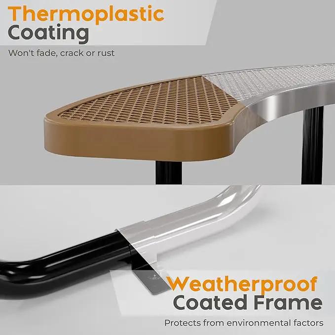 Metal Picnic Tables for Outdoors with Umbrella Hole - Coated Steel Heavy Duty Commercial Grade Table with Adjustable Seats (Brown, 46 in, Round, Expanded Steel) by GreenHaven Gardens