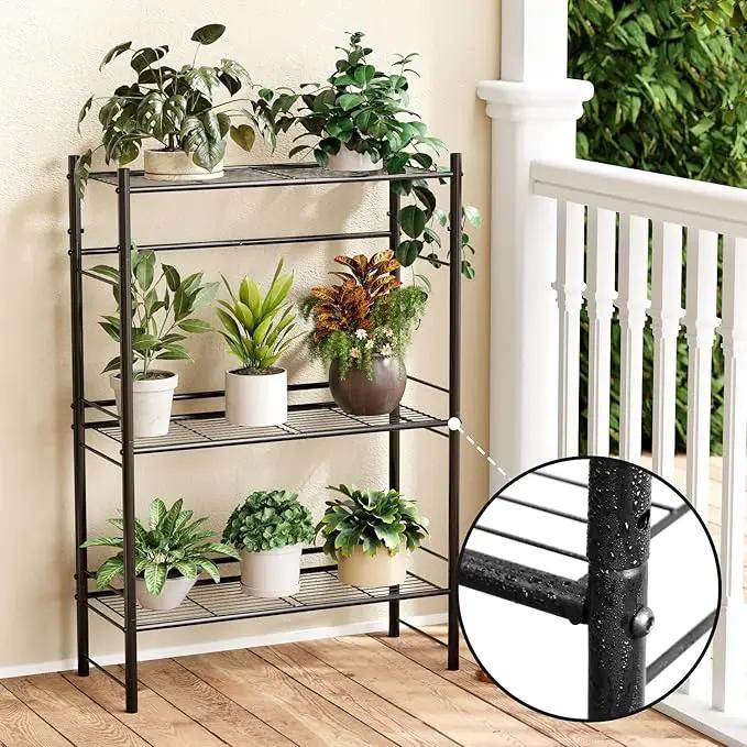 New England Stories Outdoor Plant Stand, 3-Tier Metal Plant Rack, Heavy Duty and Waterproof Plant Shelf, Stackable Tall Flower Pot Holder for Garden Display Rack, Black by GreenHaven Gardens