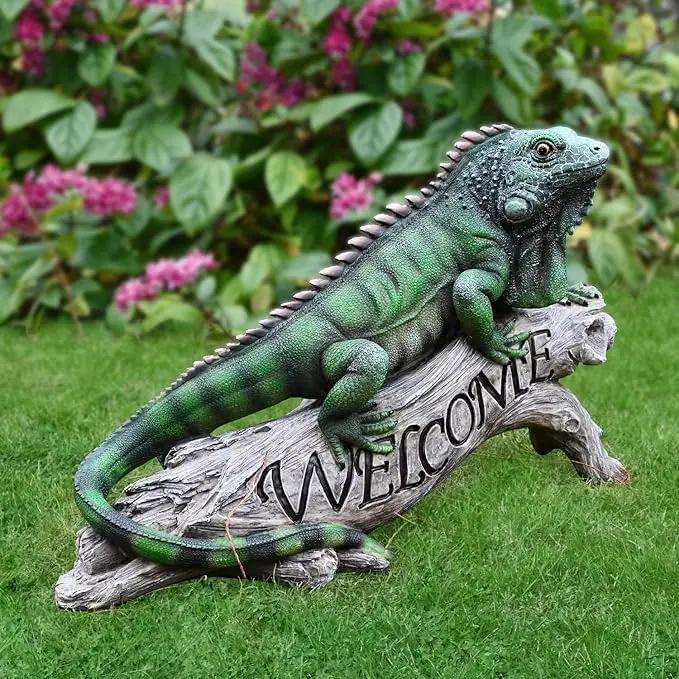 Patio Chameleon Figurine Garden Decor Lizard Outdoor Statue Yard Decoration Home Sculpture Outside Accessory Lawn Welcome Sign Iguana by GreenHaven Gardens