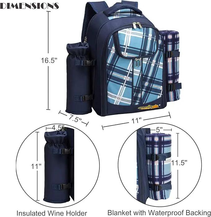 Apollo walker Picnic Backpack Set for 4 with Cooler Compartment,Detachable Bottle/Wine Holder Including Large Picnic Blanket(45"x 53") for Picnic Family and Lovers Gifts,Outdoor,BBQ Time (Blue) by GreenHaven Gardens
