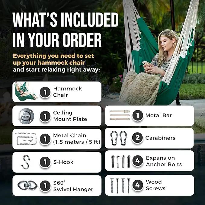Hanging Hammock Chair Swing – Hanging Chair Outdoor & Indoor - Hammock Swing Chair – Quick & Easy Setup with Hardware Kit – Durable & Spacious Full Body Support – Holds 440 Lbs by GreenHaven Gardens