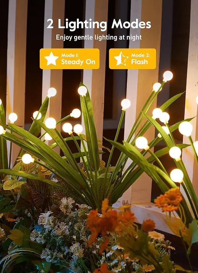 4 Pack 48 LED Solar Firefly Lights with Leaves, Solar Garden Lights Outdoor Decoration with 2 Lighting Modes, Waterproof Solar Outdoor Lights Decorative, Solar Lights for Outside Pathway, Warm White by GreenHaven Gardens