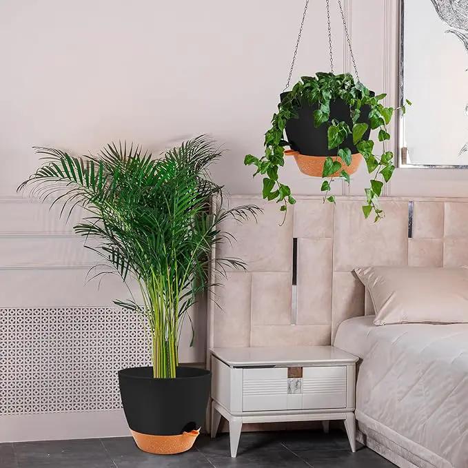 GARDIFE Large Hanging Planter, 12 inch Hanging planters for Indoor. Outdoor Plants, Self Watering Plant Pot, Plant Hanger, Black by GreenHaven Gardens