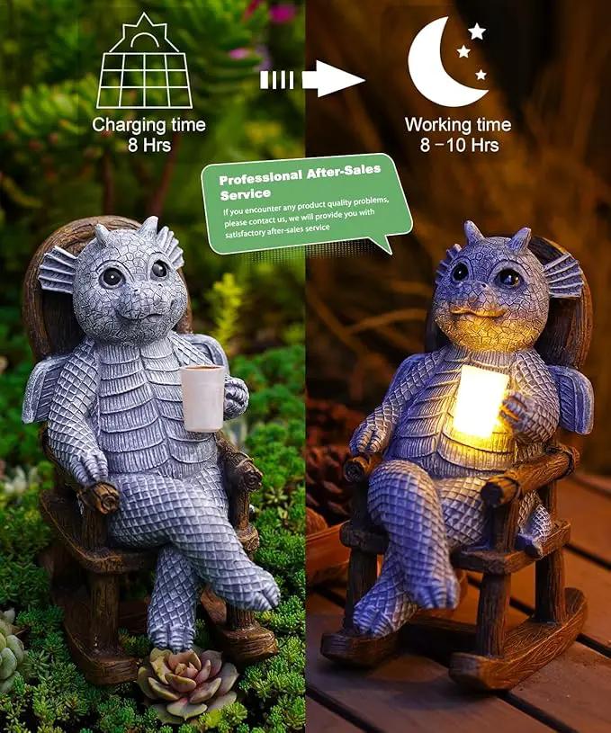 Solar Dragon Statues Garden Decor: Home Desk Decorations Desktop Accessories Outdoor Indoor Figurines Yard Art - Gifts for Mom Women by GreenHaven Gardens