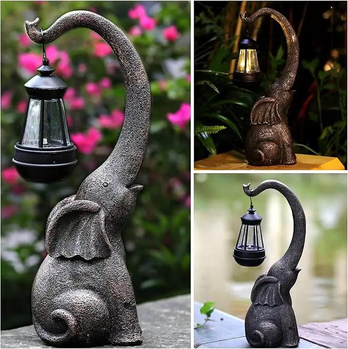 15" Outdoor Sculpture Figurine Statue Elephant Decorations Solar Garden Statues for Patio Home Yard Decor Good Luck Garden Elephant Birthday Gifts for Woman, Mom Family by GreenHaven Gardens