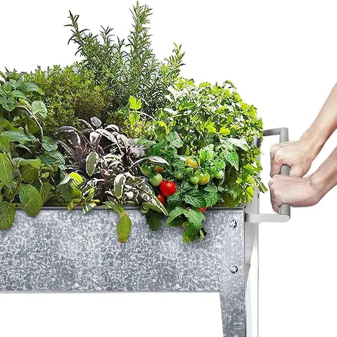 Raised Planter Box with Legs Outdoor Standing Elevated Garden Bed On Wheels for Vegetables Herb Patio Apartment, Galvanized by GreenHaven Gardens