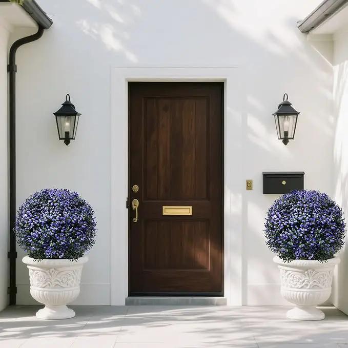 Set of 2 Artificial Boxwood Topiary Ball Trees Outdoor Faux Shrubs Artificial Boxwood Plants with Ground Spike, 24" Lavender Fake Evergreen Tree UV Resistant for Planter,Potted,Fall by GreenHaven Gardens