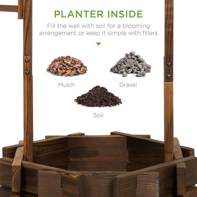 Best Choice Products Rustic Wooden Wishing Well Planter Outdoor Home Décor for Patio, Garden, Yard w/Hanging Bucket by GreenHaven Gardens