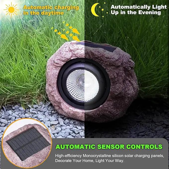 Outdoor Solar Rock Light, Waterproof LED Solar Spotlight, Garden Landscape Lights, Decorative Garden Rock Lights for Paths, Sidewalks, Patio and Landscaping - 4 Pack by GreenHaven Gardens
