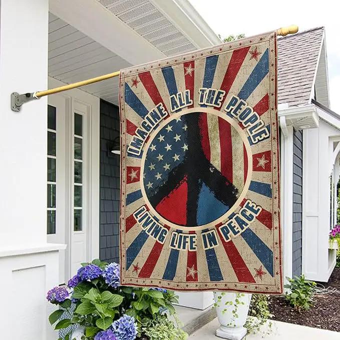 Hippie Peace Flags, Peace Signs Decorations For Home, Outside Hippie Decor House Flag (30 x 40), Imagine All The People Living Life in Peace Flag, USA House Garden Flags, Decorative Outdoor Flags by GreenHaven Gardens