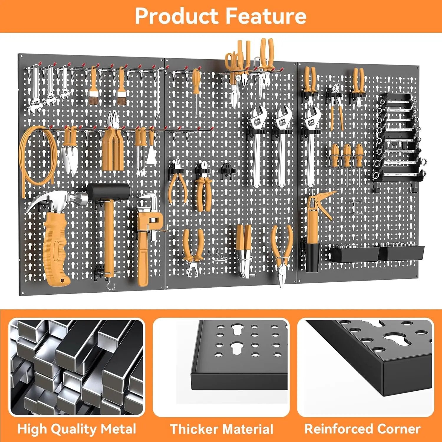 WALMANN Metal Pegboard Wall Tool Organizer Board with Pegboard Hooks, 24x48in Tools Organizer Pegboard for Garage, Workbench, Peg Boards, Tool Organizer Board with Hooks(Black) by GreenHaven Gardens