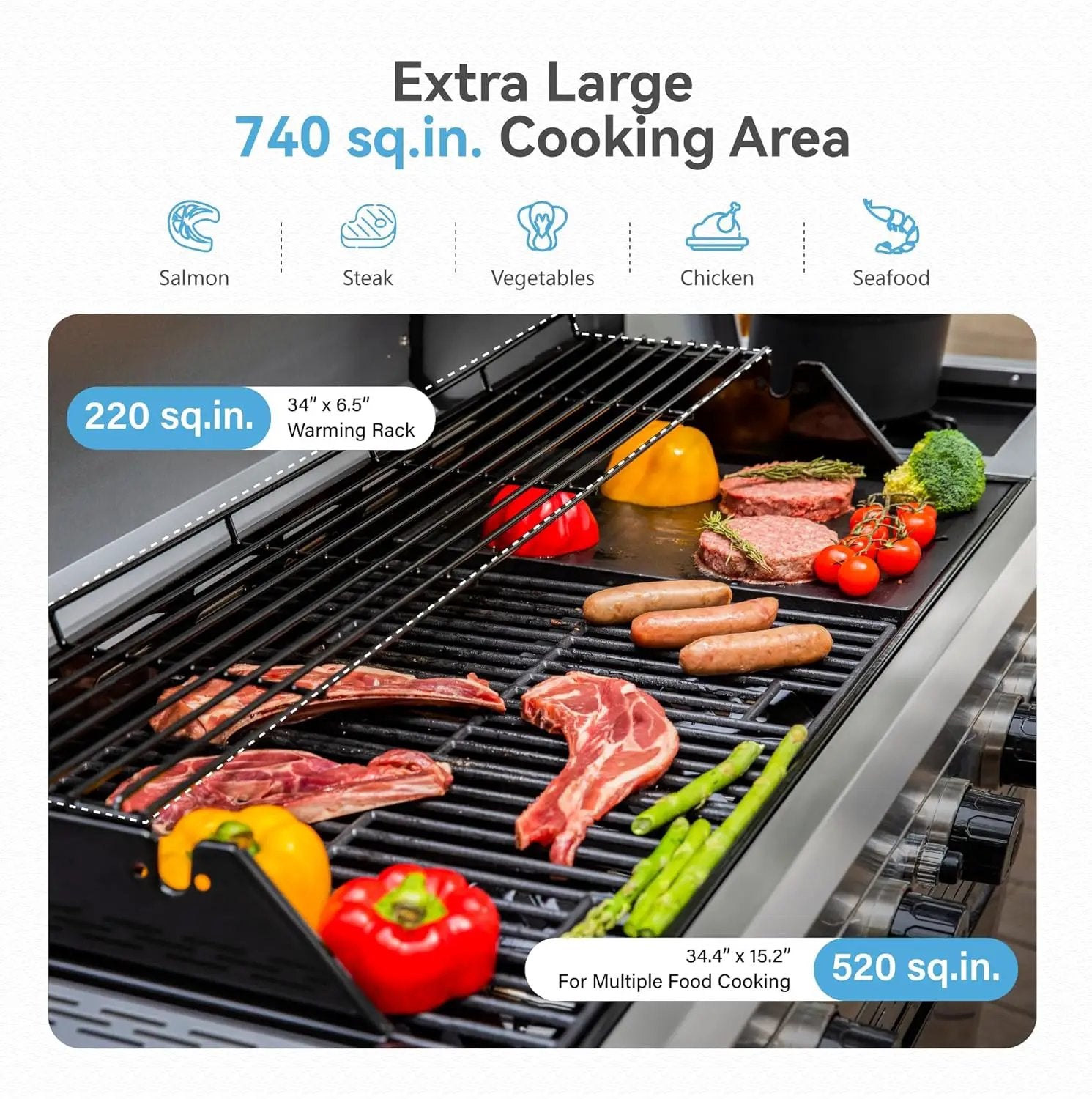 2 in 1 Propane Griddle Grill Combo, 6-Burner Propane Gas BBQ Combo Grill with Porcelain-Enameled Cast Iron Grates & Plate, 42,000 BTU with Side Stove for Outdoor Cooking Camping Patio Backyard by GreenHaven Gardens