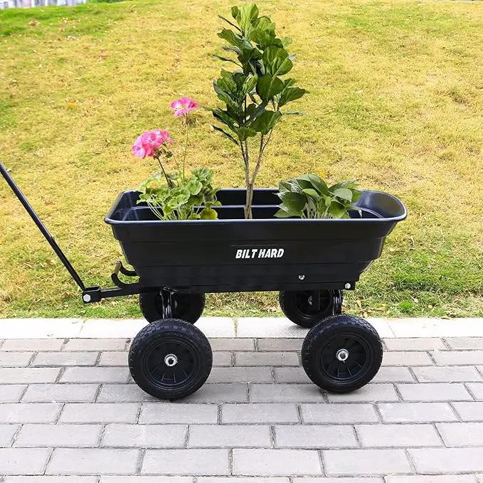 BILT HARD 4 Cu.Ft. 10" No-Flat Tires Poly Yard Dump Cart with 180° Rotating Handle, 600 lbs Capacity Heavy Duty Garden Carts and Wagons by GreenHaven Gardens