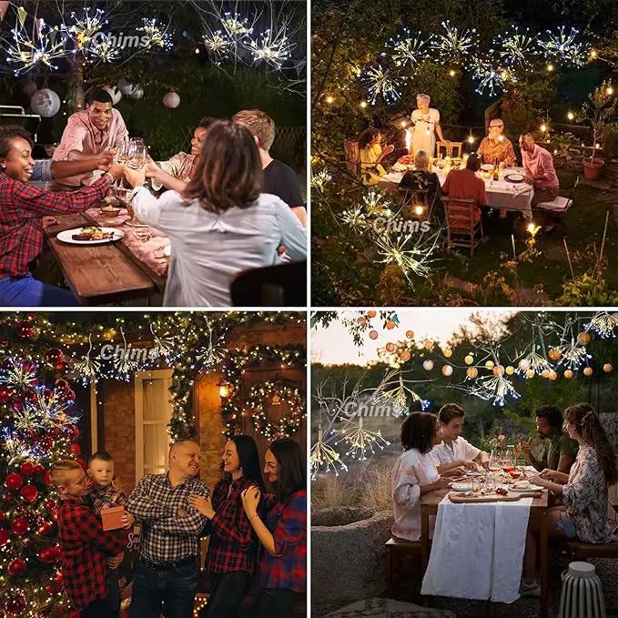 4 Pack Firework Lights, Yellow and White Patio Fairy Light Lighting Star Fireworks Sphere Fancy 120 LED DIY Dandelion Decoration Light with Remote, for Outdoor Bar Tree Wedding Party Restaurant by GreenHaven Gardens