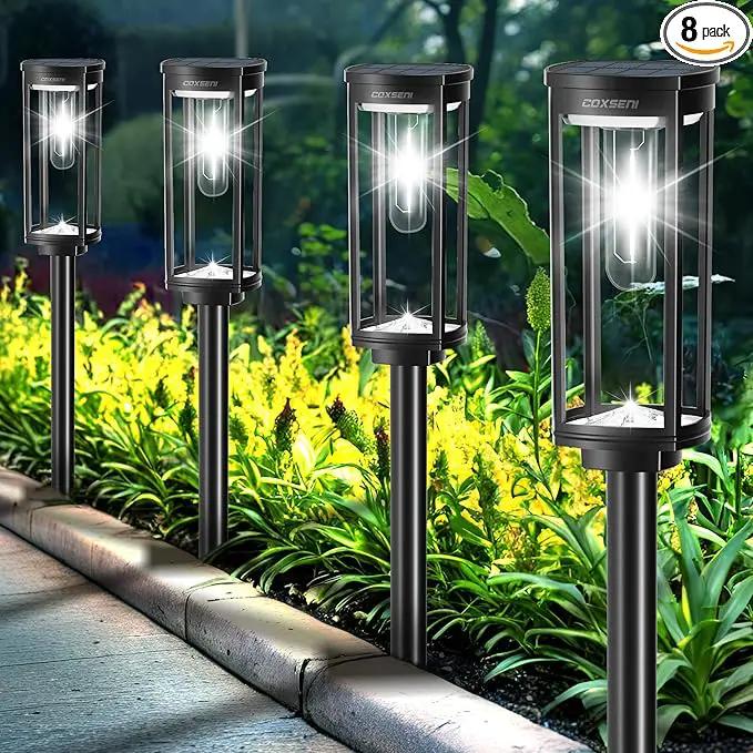 Solar Path Lights Outdoor 8 Pack, Bright Solar Pathway Lights Outside Waterproof, Solar Powered Landscape Lights for Walkway Driveway Lawn Patio Sidewalk Garden Yard, Cool White by GreenHaven Gardens