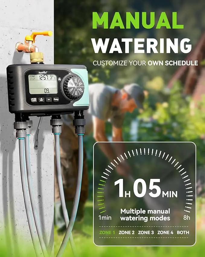 RAINPOINT Sprinkler Timer, 4 Outlets Hose Timer with Brass Inlet with Rain Delay/Manual/Automatic Controller System, Programmable Digital for Lawn Yard, 4 Zone by GreenHaven Gardens