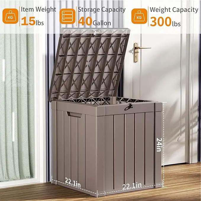 40 Gallon Resin Deck Box, Lockable Patio Outdoor Storage Box for Furniture, Garden Tools and Tools Storage, Waterproof Outside Storage Boxes - Grey by GreenHaven Gardens