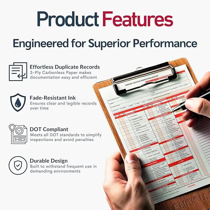 25 Pack Buck 3-Ply Carbonless Annual Vehicle Inspection Report Forms with Red Aluminum FMCSA Adhesive Labels with Punch Boxes, FMCSA & DOT Compliant, Shrinkwrapped Bundle, 8.5" x 11.8" - Made in USA by GreenHaven Gardens