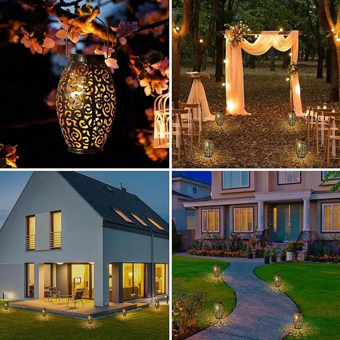 Solar Lanterns Outdoor Waterproof, 2 Pack Solar Garden Lanterns, LED Hanging Lanterns Solar Powered with Handle, Garden Decorative Retro Metal Solar Light for Table Pathway Walkway, Gardening Gifts by GreenHaven Gardens