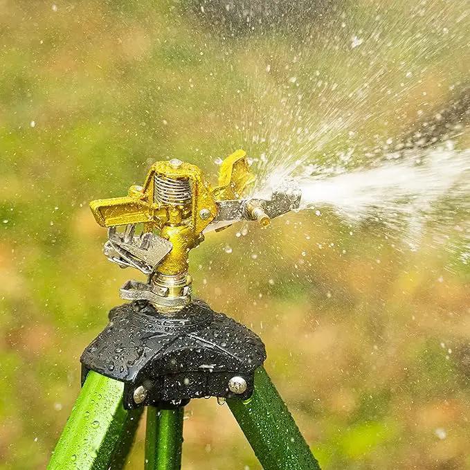 Biswing Impact Sprinkler Head on Tripod Base, Extends Up to 50 Inch Heavy Duty Lawn Sprinkler, 360 Degree Large Area Irrigation, Adjustable Coverage Brass Nozzle Alloy Metal Tower Sprinkler, 1 Pack by GreenHaven Gardens