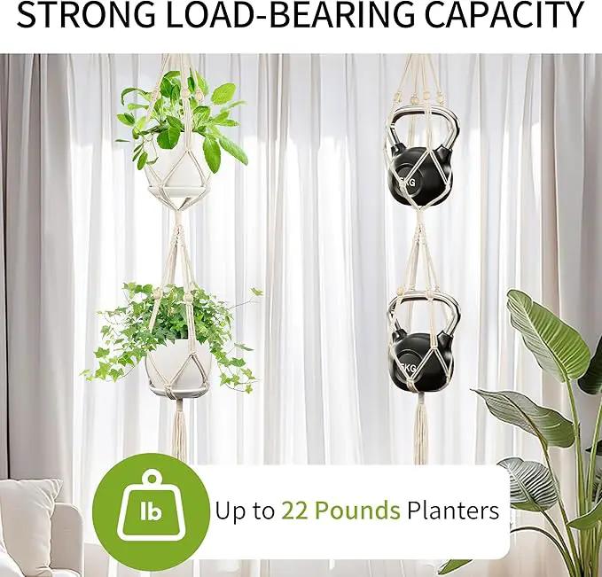 2 Pack Macrame Plant Hanger, 49 Inch, Fits 4-8 Inch Pots, 2 Tier Indoor Outdoor Hanging Planter Basket Flower Pot Holder, Boho Home Decor, Ivory (POTS NOT Included) by GreenHaven Gardens