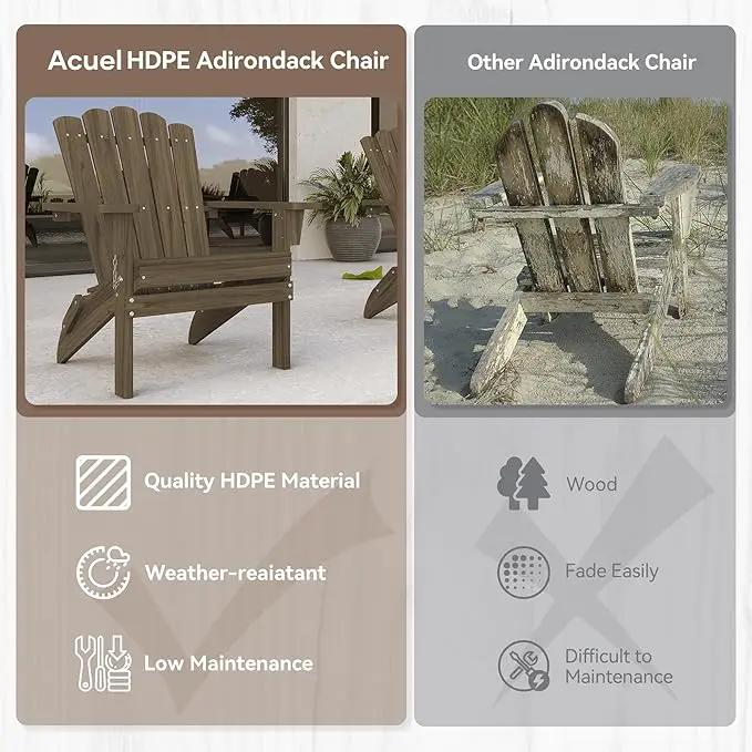 Folding HDPE Adirondack Chair, Weather-Resistant Patio Chair with Wide Armrests & High Backrest, Fire Pit Chair for Garden, Backyard, Porch - Light Brown by GreenHaven Gardens