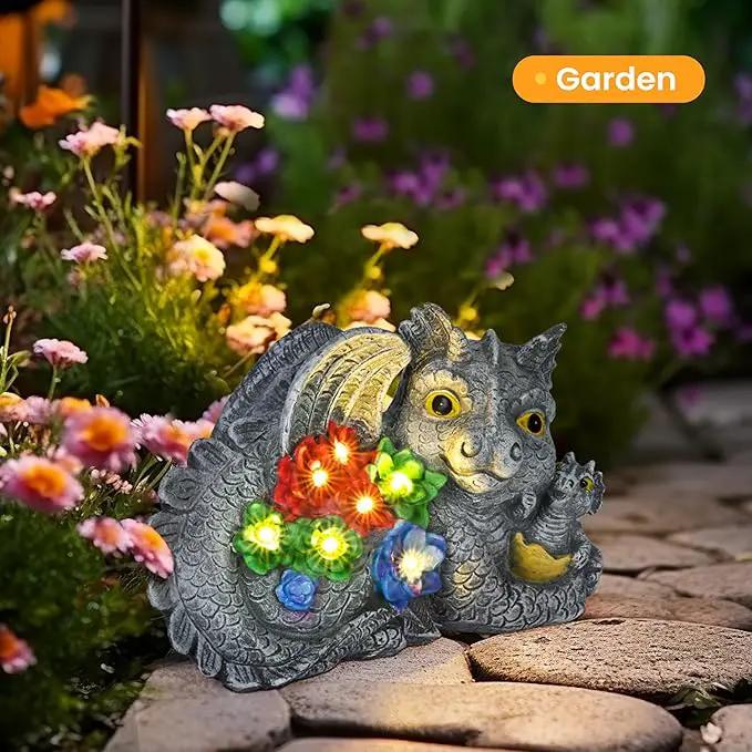 GIGALUMI Solar Garden Statues Dragon Statue Figurine Lights for Outside, Garden Decor Yard Decorations Outdoor for Mom, Women Housewarming Birthday Gifts by GreenHaven Gardens