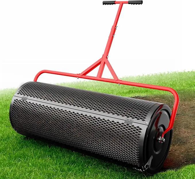 Compost Peat Moss Spreader for Lawn, 36 Inch Compost Roller Spreader with Adjustable T-Shaped Handle, Upgraded Side Clasps, Durable Lightweight Metal Roller, Lawn Garden Yard Care by GreenHaven Gardens
