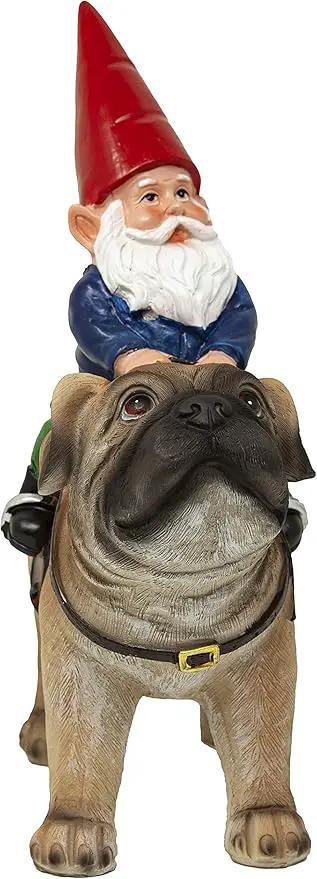 Funny Guy Mugs Garden Gnome Statue - Gnome Riding a Pug - Indoor/Outdoor Garden Gnome Sculpture for Patio, Yard or Lawn by GreenHaven Gardens