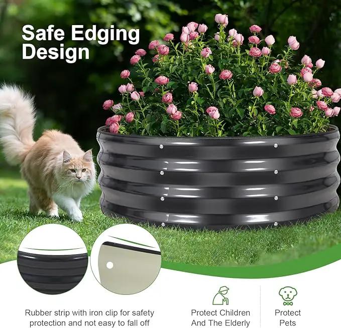 Galvanized Raised Garden Bed- 2Pcs 3x3x1FT Metal Planter Boxes Outdoor | Round Steel Raised Bed Kit & Fire Pit Ring for Gardening with Protective Tape, Gloves for Vegetables, Flower (Grey) by GreenHaven Gardens
