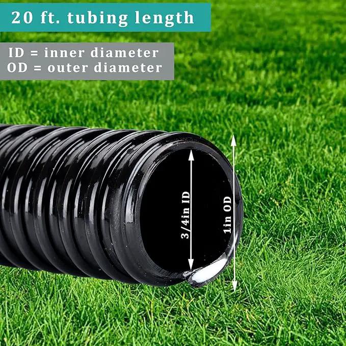 Pond Tubing ID 3/4” × 50ft Black Corrugated Flexible Reinforced Waterfall Pond Tube Sump Pump Hose, Non-toxic & Kinkproof (50 ft, 3/4" ID) by GreenHaven Gardens