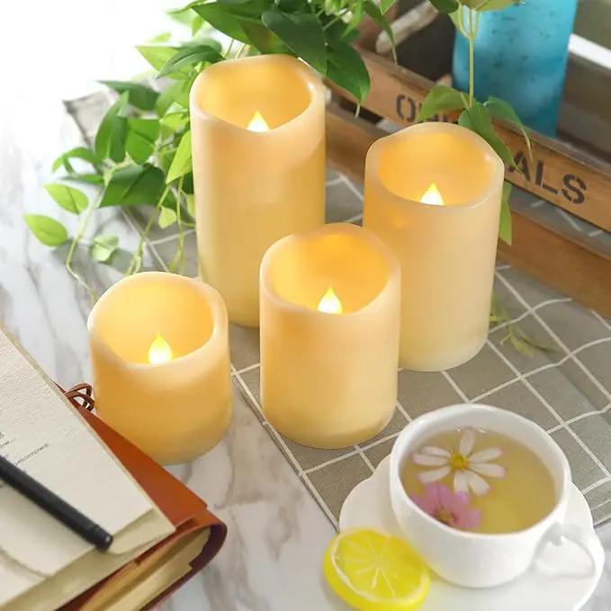 CANDLE CHOICE Waterproof Outdoor Battery Operated Flameless Candles with Timer Realistic Flickering Plastic Fake Electric LED Pillar Lights for Lantern Garden Wedding Christmas Decorations 4 Pack by GreenHaven Gardens