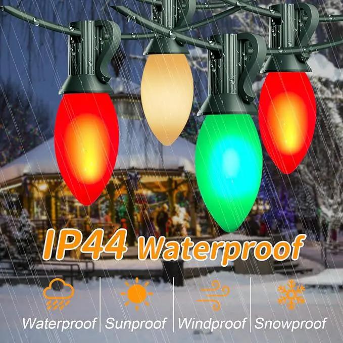 25Ft Red, White, and Green C9 Outdoor Christmas Lights with 26 Incandescent Bulbs (1 Spare), Extendable C9 Christmas String Lights for Tree, Roofline by GreenHaven Gardens