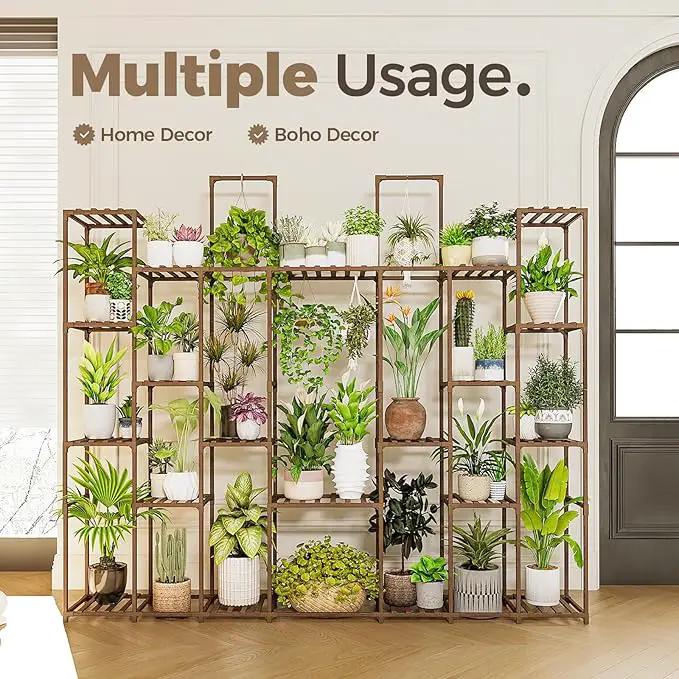 Bamworld Plant Stand Indoor 30 Pots Large Plant Shelf Wide Tall Outdoor Plant Holder Wood for Multiple Plants Plant Rack for Living Room Garden Balcony Flower by GreenHaven Gardens